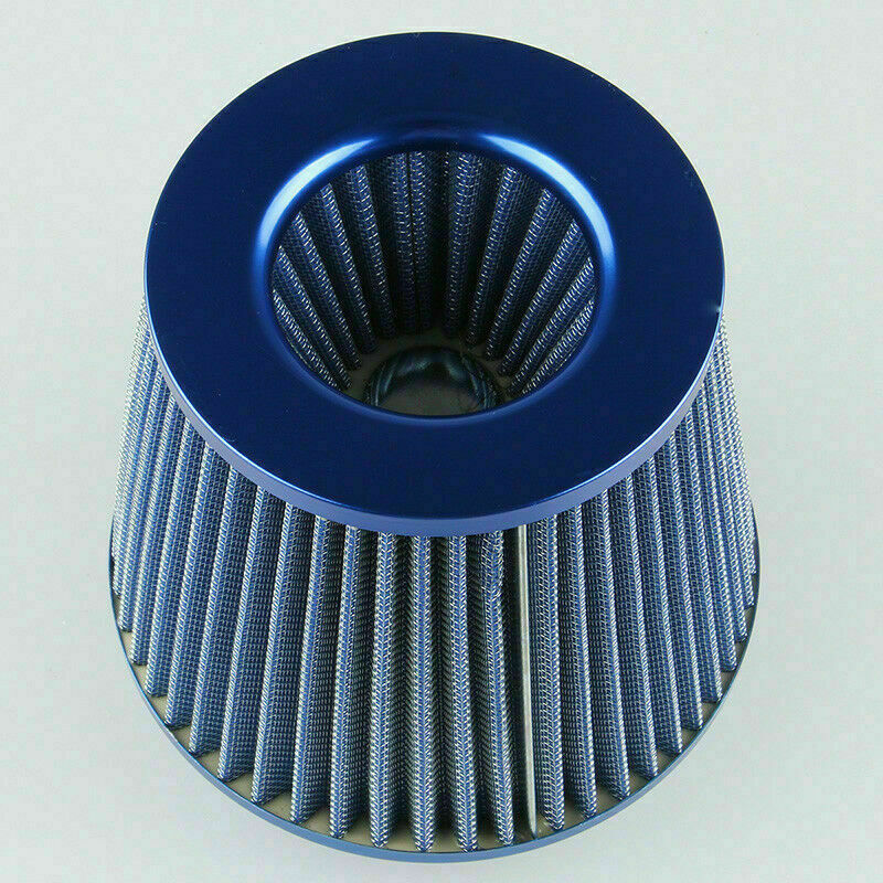 Car Cold Air Intake Cone Filter Cleaner with Flange 75mm 3" Inlet Universal Blue