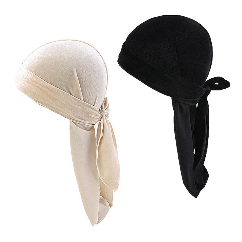 2 Pack Women Mens Fashion Soft Velvet Bandana Hat Long-Tail Muslim Headwear