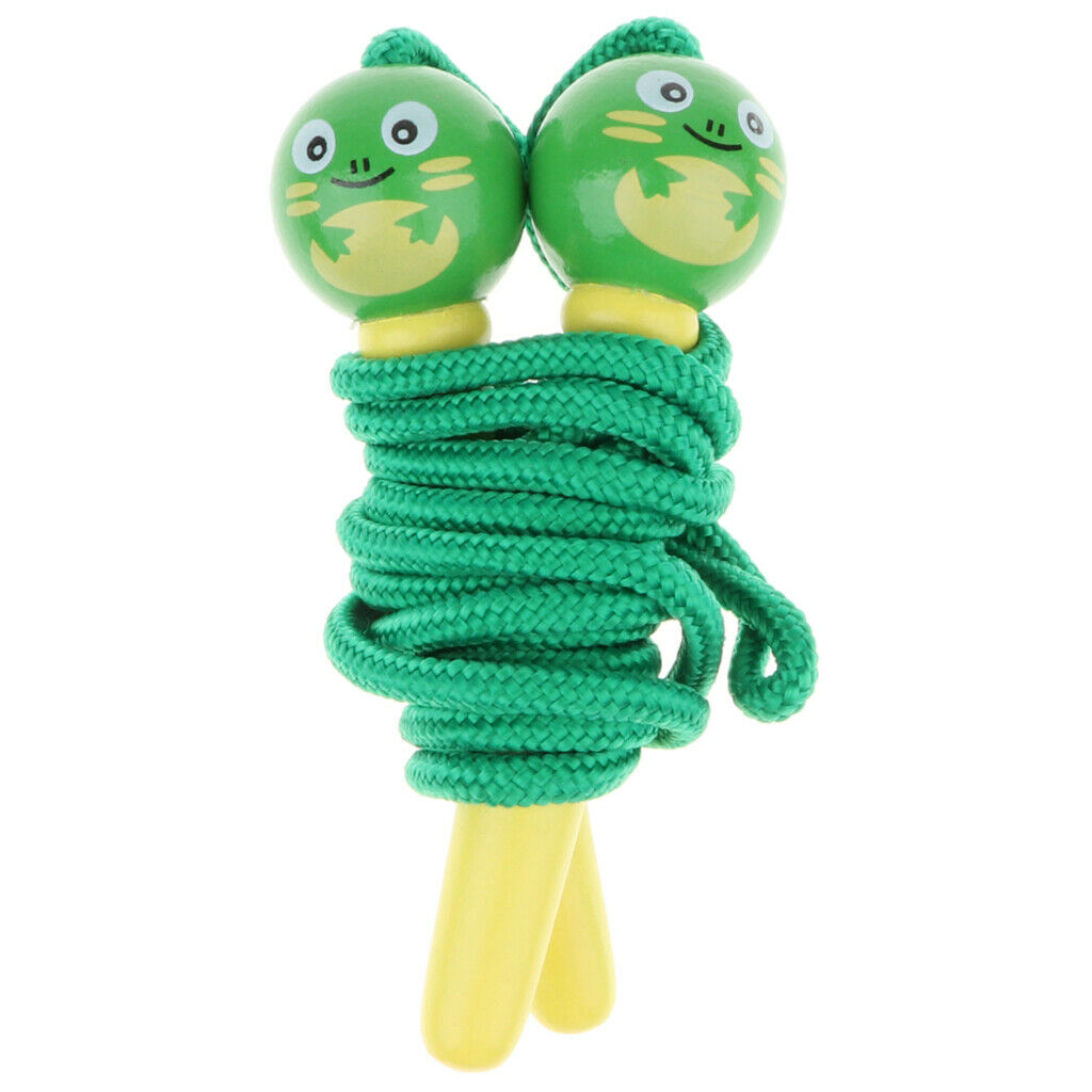 Kids Wooden Colorful Jump Rope With Cartoon Figures Handles, Child Outdoor