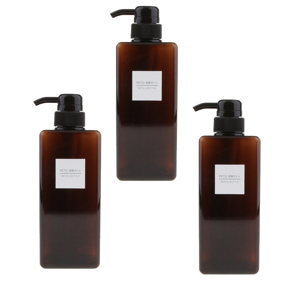 3pcs 650ml Foaming Soap Dispenser Cosmetic Containers Pump Bottles Brown