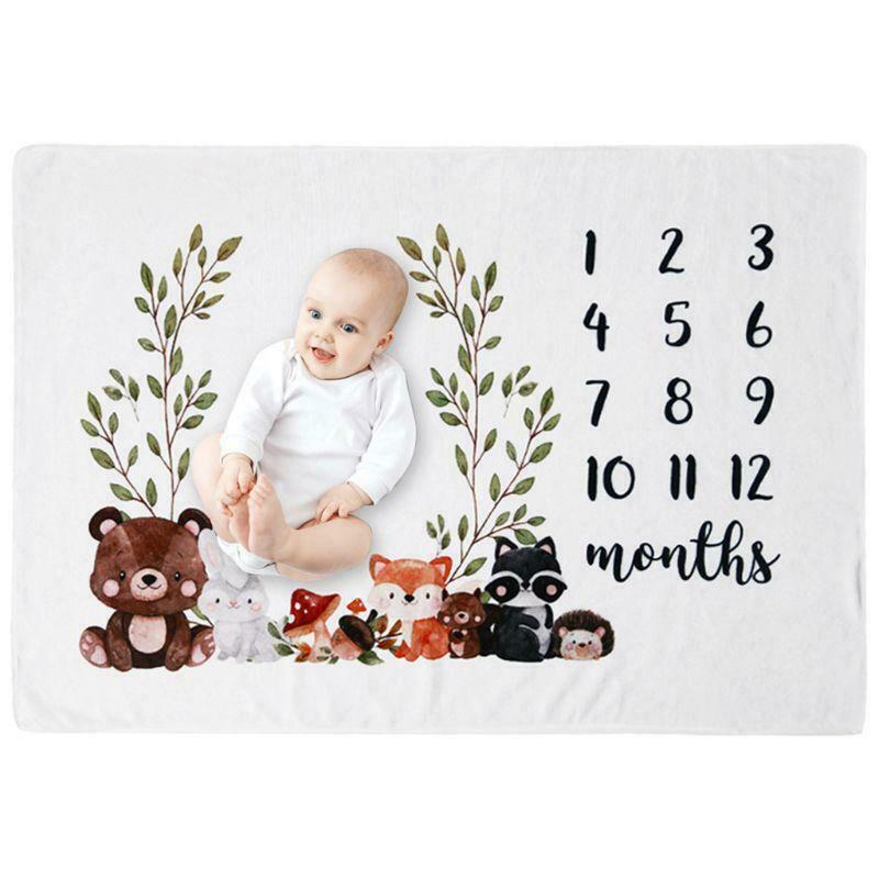 Baby Monthly Record Growth Milestone Blanket Newborn Cute Animal Pattern Cloth