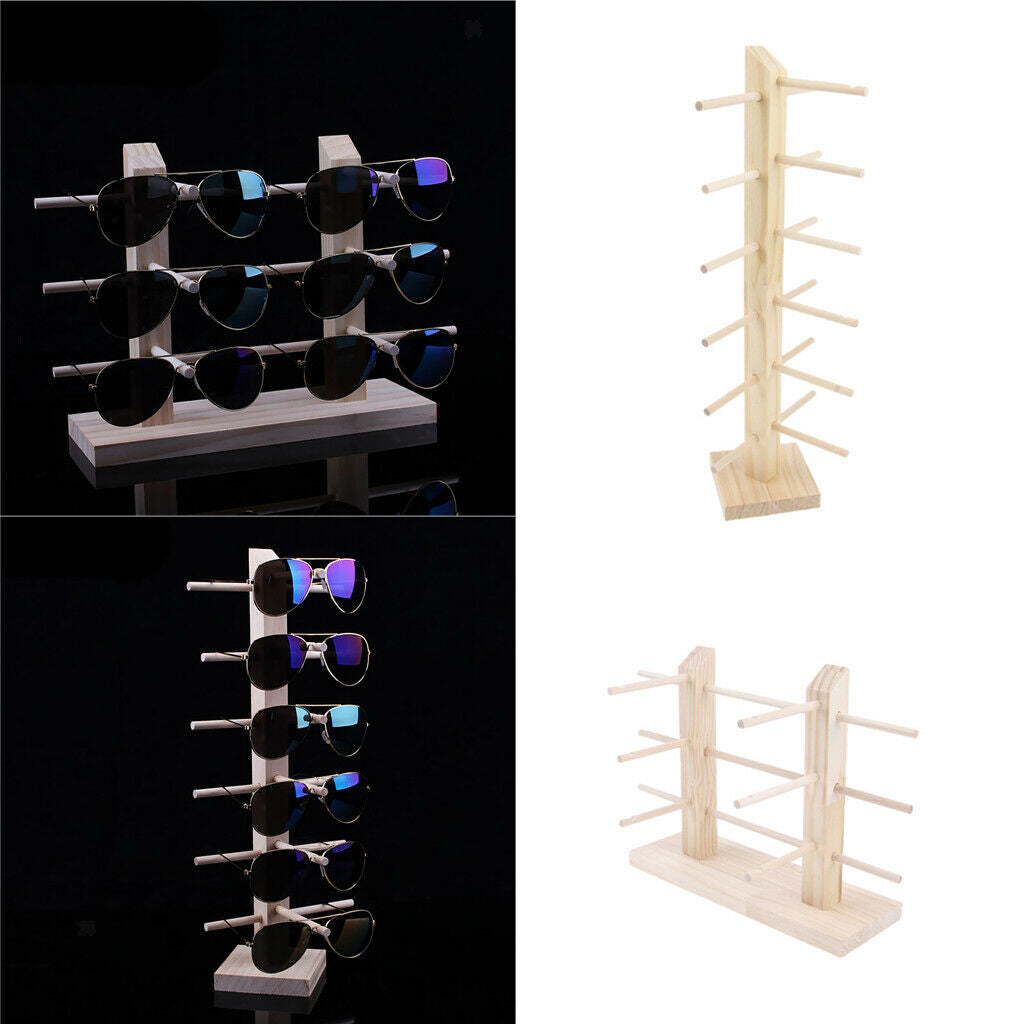 2x Double Row Wooden Shelving Glasses Display Stand