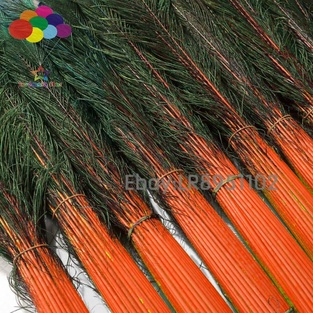 100 Pcs 70-80cm orange Peacock Feathers DIY Handmade Tool Home Party Decorations
