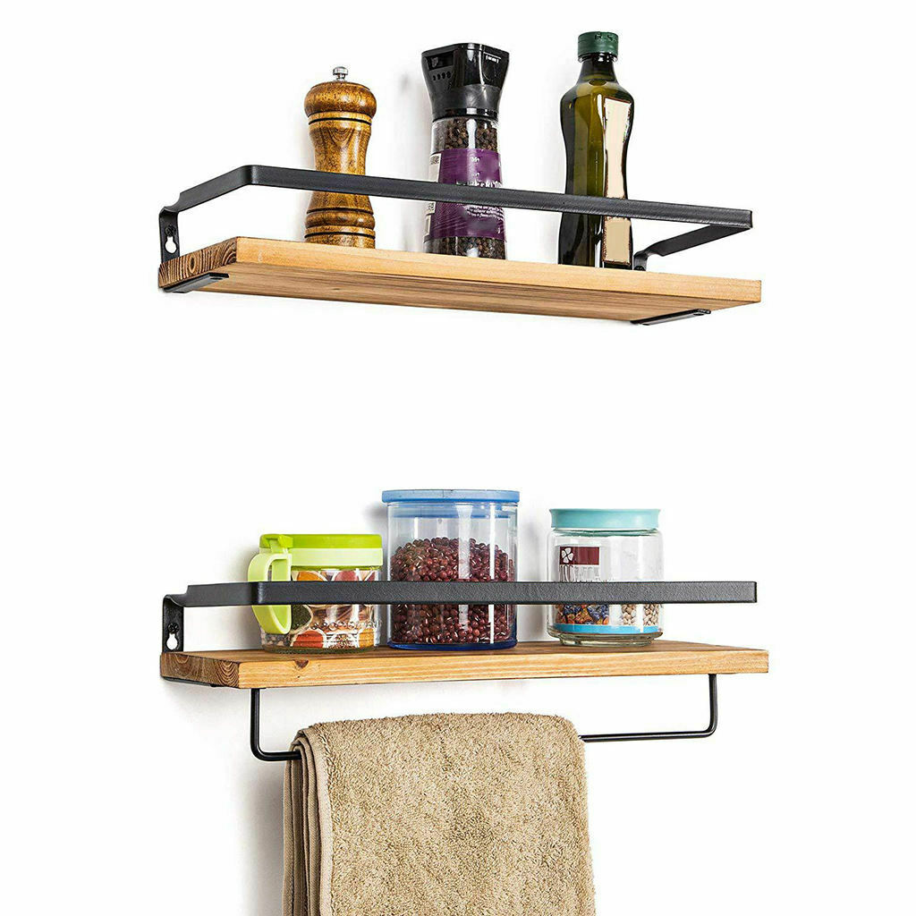 Floating Shelf Bedroom Kitchen Wall Shelves Bottles Planters Display Rack