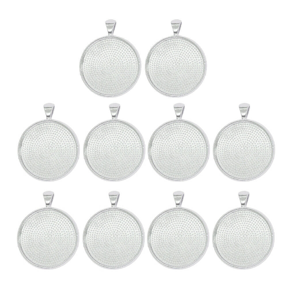 10Pcs 1.2'' Metal Round Blank Bezel Tray Glass Pendant Cabochon Trays Pendant