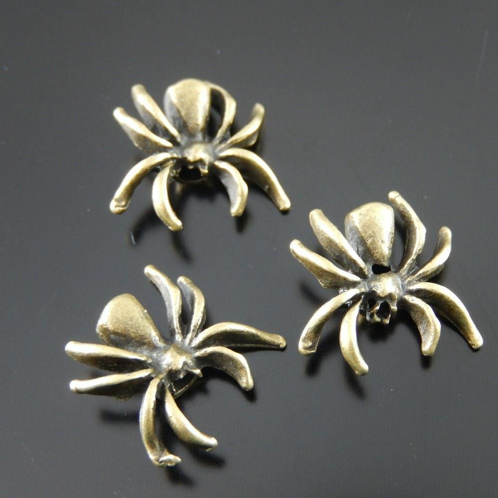 60 pcs Retro Bronze Alloy Spiders Craft Beads Pendants Charms Findings 14x14x4mm