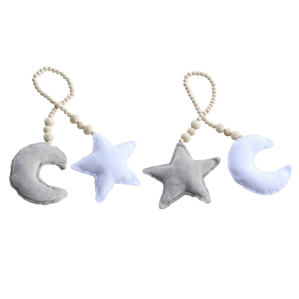 Set of 2 Wooden Beaded Mosquito Net Tieback Rope Moon&Star Wall Hanging