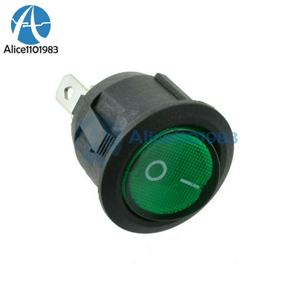 50Pcs Round Green Mini 3 Pin SPDT ON-OFF Rocker Switch Snap-in 10000 Cycles