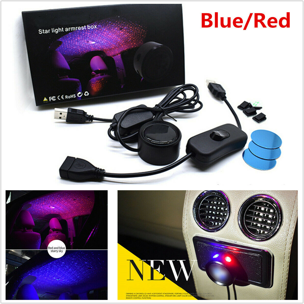 USB Car Lights Starry Sky Night Light Projector Ambient Lighting Decoration Lamp