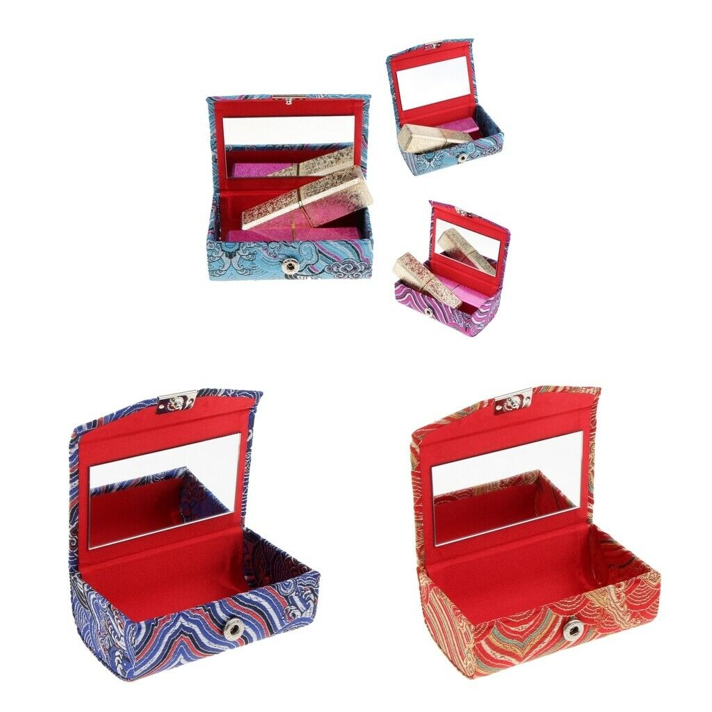 2 Pack Double Lipstick Lip Gloss Case with Mirror Silk Stain Fabric Jewelry