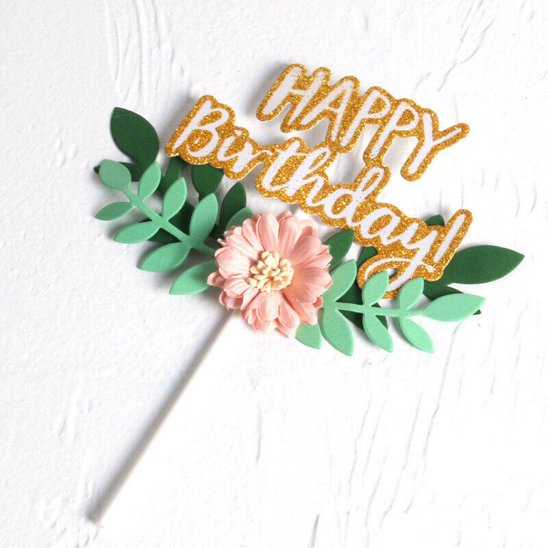 Forest Style Happy Birthday Flower Leaf Cake Topper Birthday Cake Decorat.l8