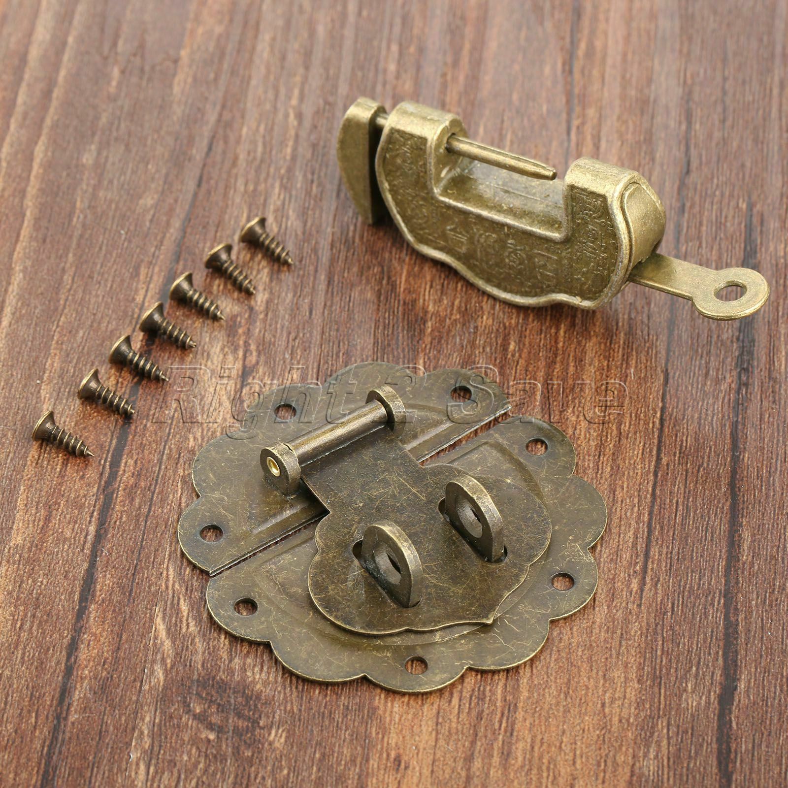 Retro Furniture Jewelry Box Chest Trunk Padlock Lock Key Toggle Latch Clasp Set