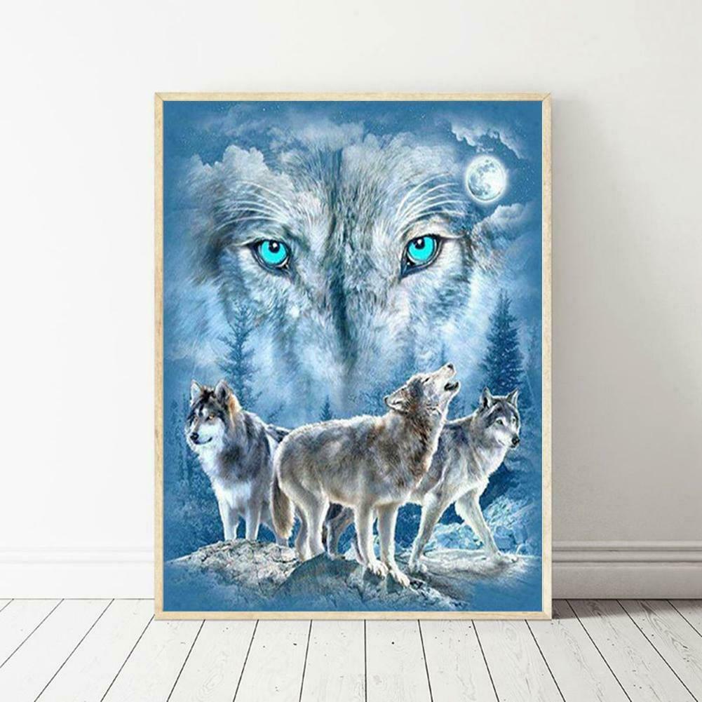 5D DIY Full Drill Square Diamond Painting Snow Wolf Cross Stitch Mosaic Kit @