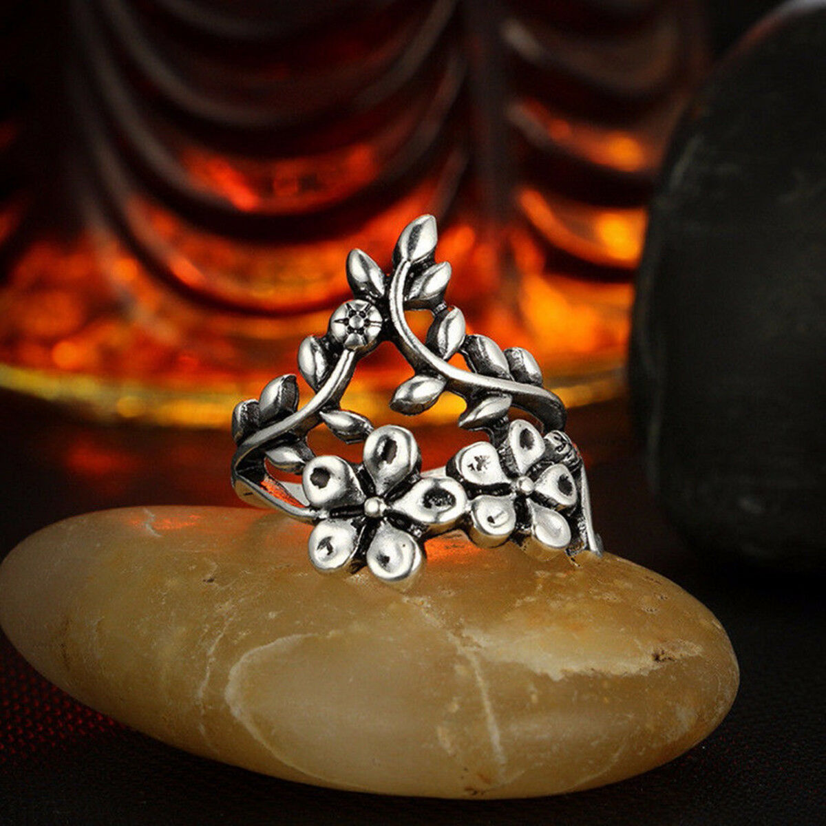 4Pcs/Set Retro Flower Leaves Midi Finger Knuckle Rings Boho Fashion Jewelry Gift