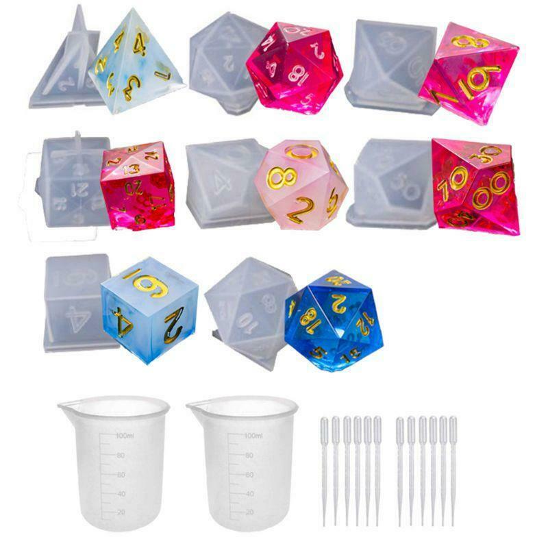 DIY Crystal Epoxy Mold Dice Fillet Shape Multi-spec Digital Game Silicone Moulds