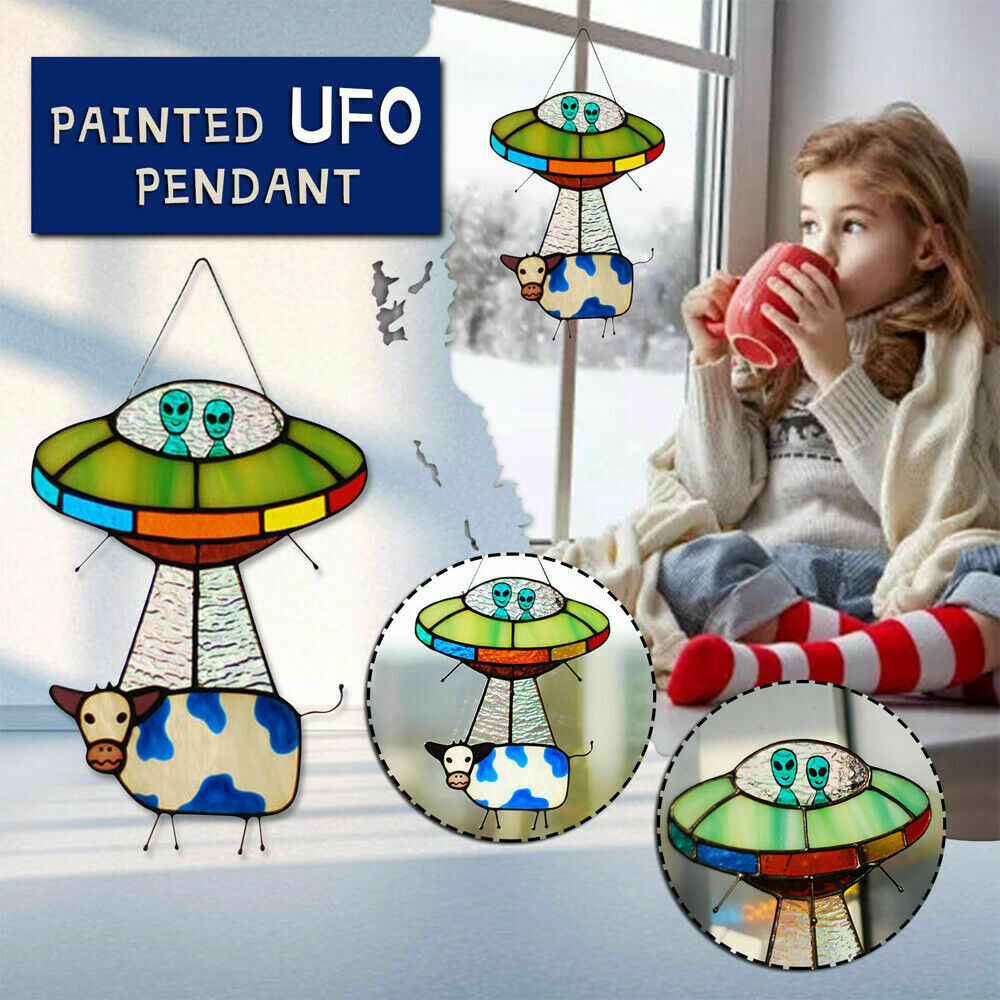 Creative Alien Cow Pendant Stained Glass Suncatcher Window DIY Garden Decoration