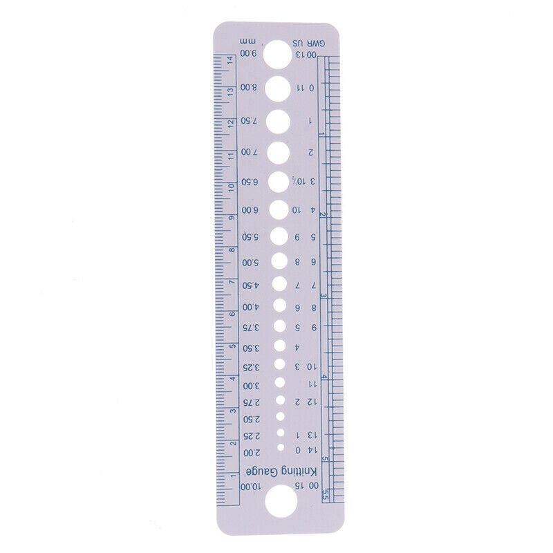 Knitting Accessories Needle Gauge Inch Sewing Ruler Tool CM 2-10mm Size Meas Lt