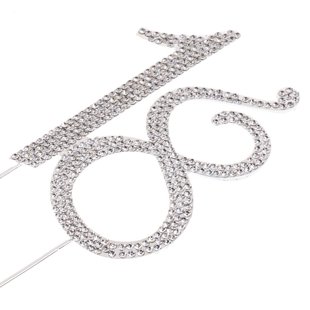 Birthday Number Cake Topper Anniversary Crystal Rhinestones Decorative Cupcake