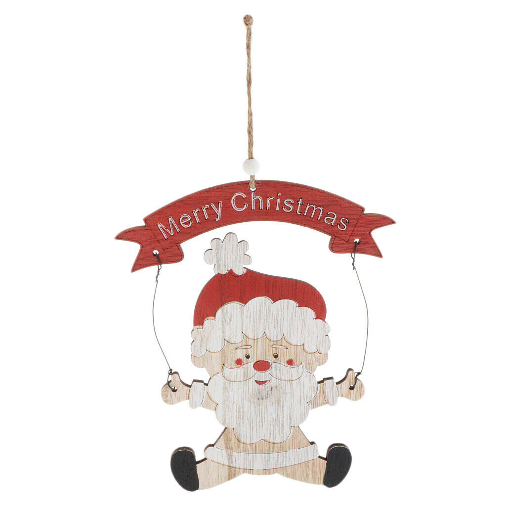 Christmas Santa Wooden Pendants Xmas Ornaments Window Wall Hanging Decors