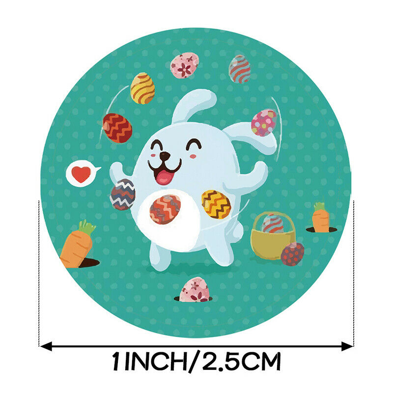 500pcs/roll Round Rabbit Bunny Happy Easter Stickers For Gift B.l8