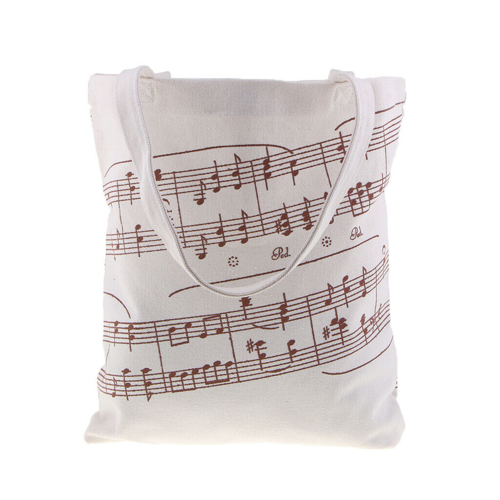 Women Girls Casual Music Notes Tote Shopper Bag Shoulder Handbag White