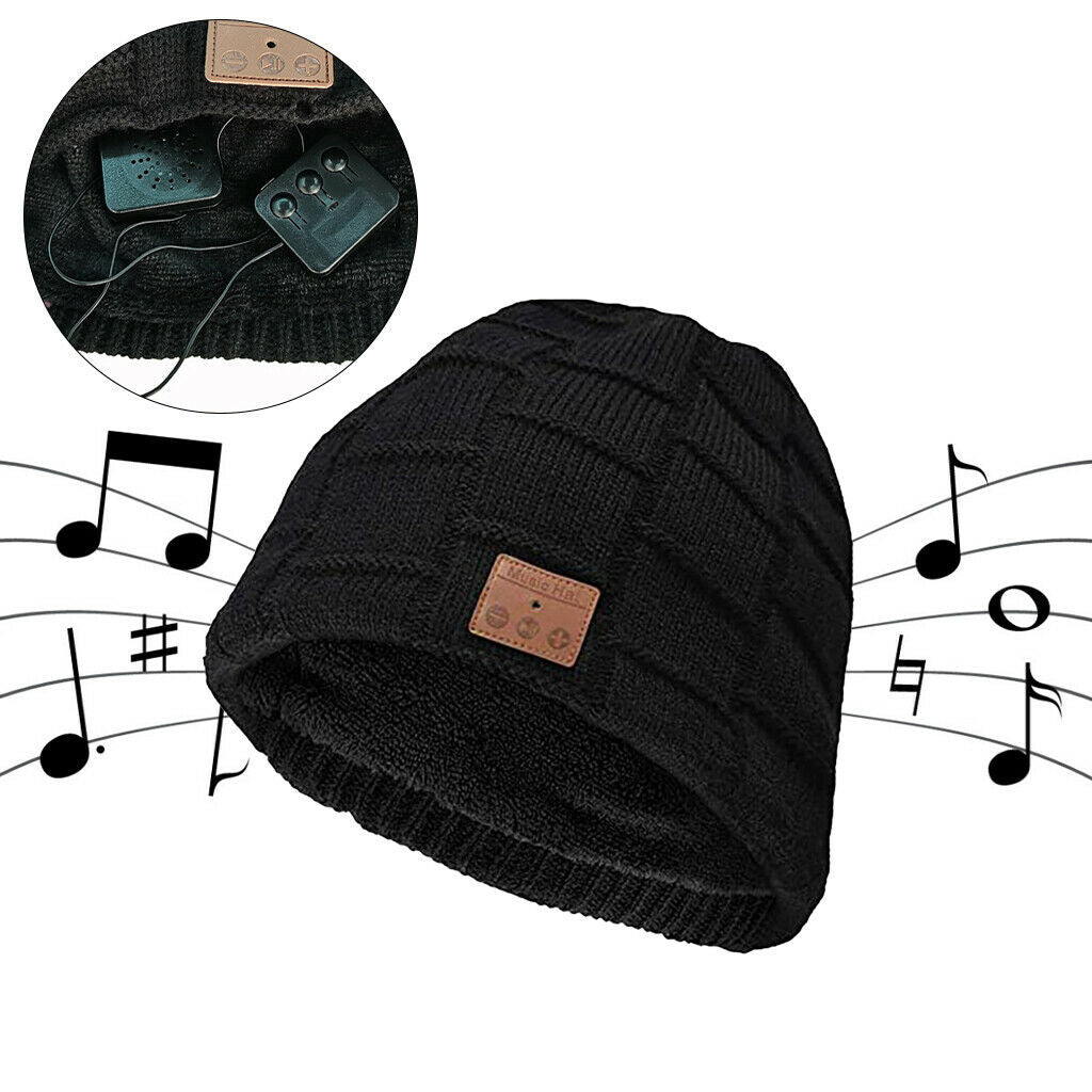 Bluetooth Headset Beanie Warm Lined Wireless Plush Hat Headphones