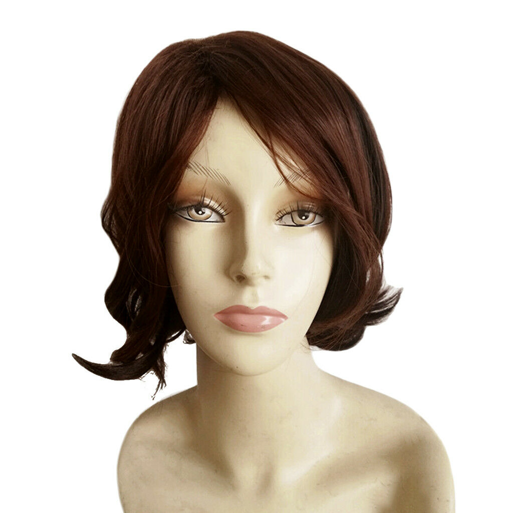 Chic Unisex Natural Looking Short Wavy Fiber Wigs Full Wig Heat OK Brown
