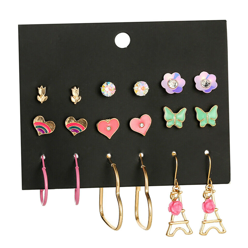 9Pairs Enamel Stud Earrings Butterfly Womens Statement Drop Earrings Jewelry