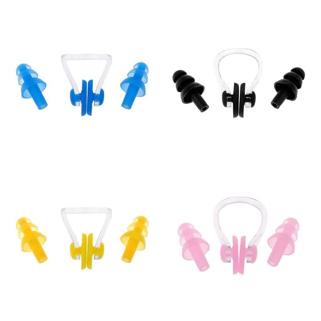 Waterproof Clear Silicone Swimming Set Ear Plug + Nose Clip with Box Yellow