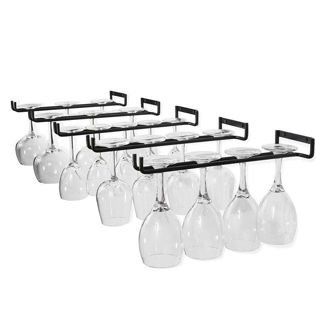 Home Under Cabinet Row Wine Glass Rack Cup Stemware Storage Hanger Shelf