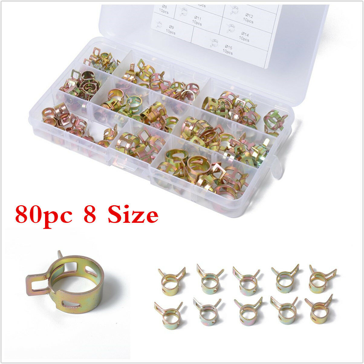 80x6-15mm Car Spring Clip Fuel Line Hose Clip Water Pipe Air Tube Clamp Fastener
