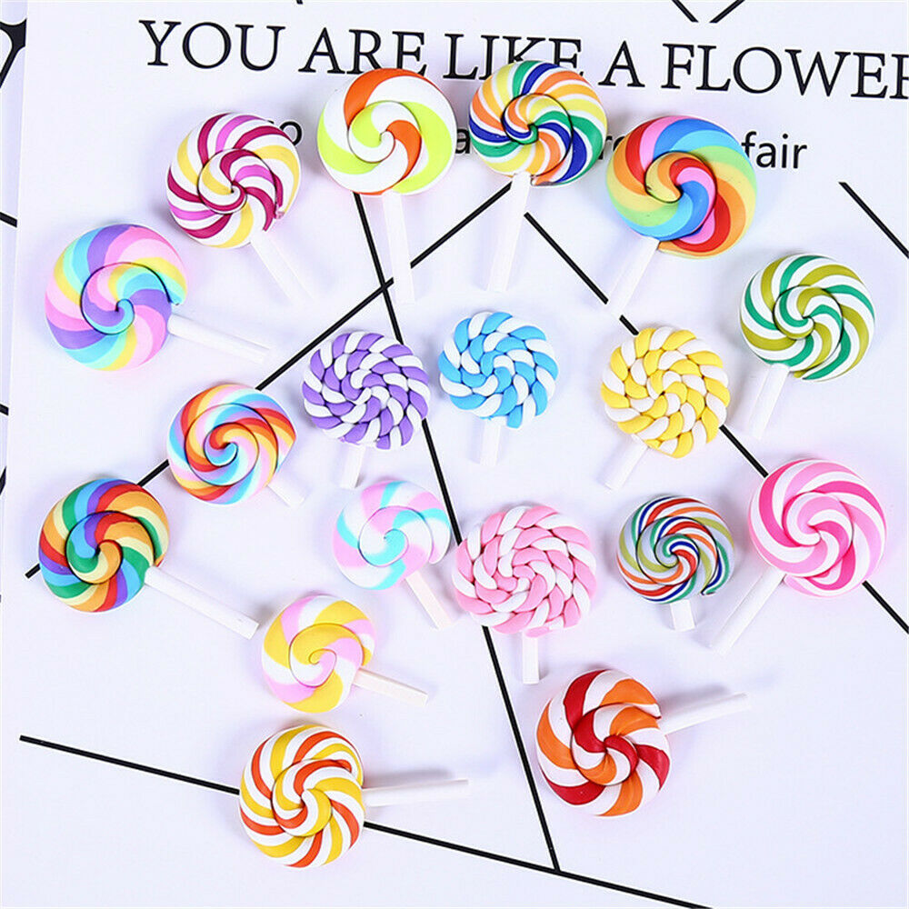 Lot of (x10) Mixed Polymer Clay Lollipop Cabochons Jewelry Making Accessories