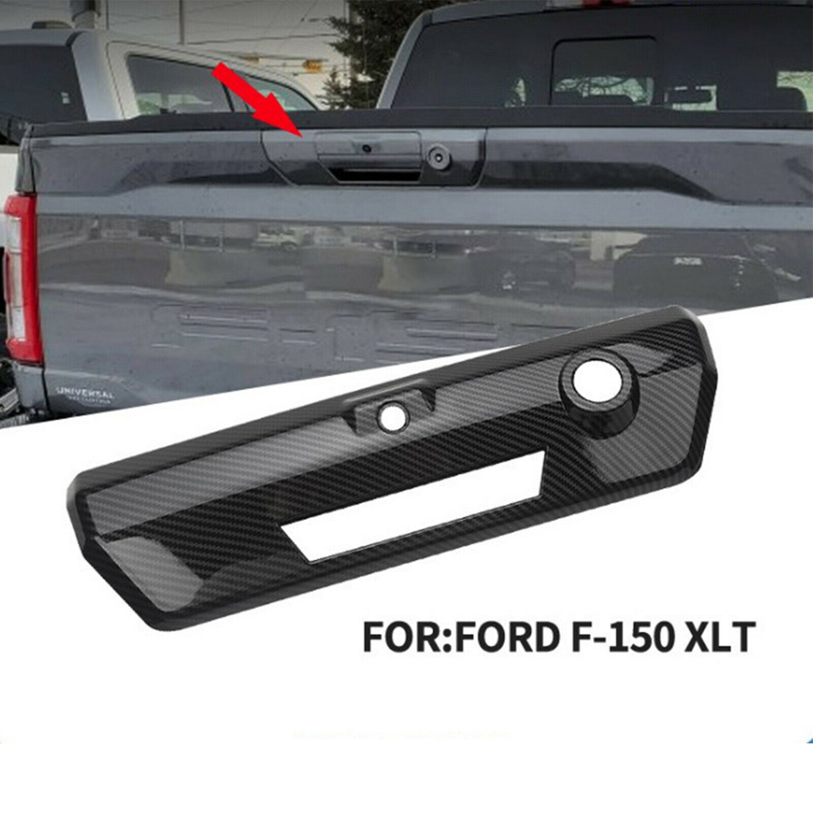 For Ford F-150 2021 2022 Tailgate Door Handle Decor Cover Trim Carbon Fiber Look