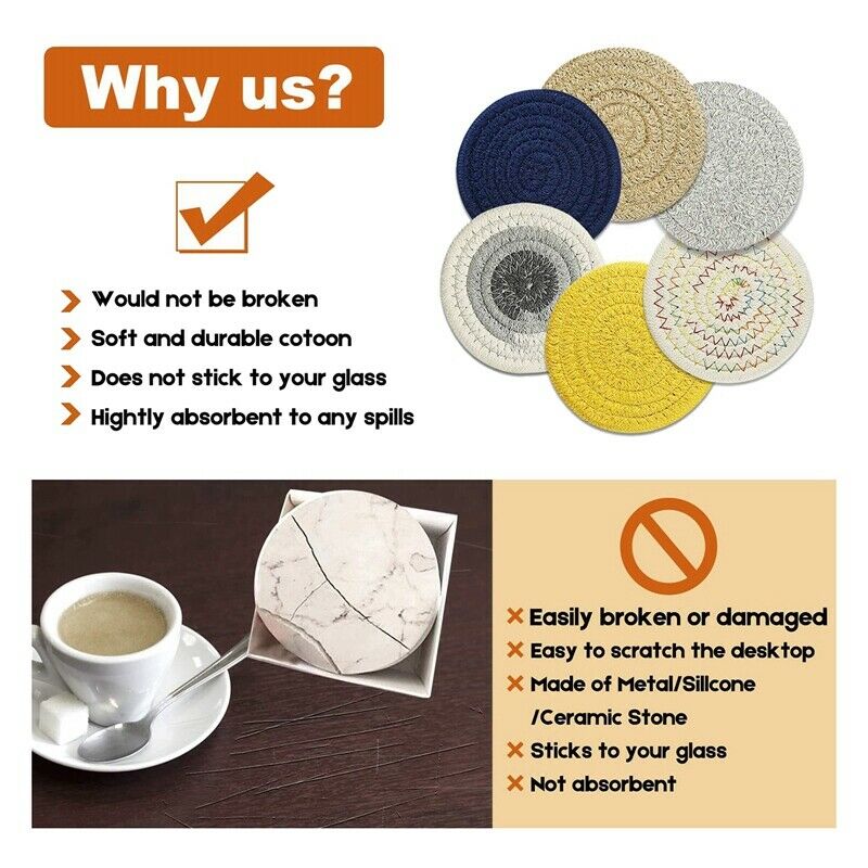 6 Pack Handmade Cotton Braided Drink Coasters,Heat-Resistant Coasters for WoG4V6