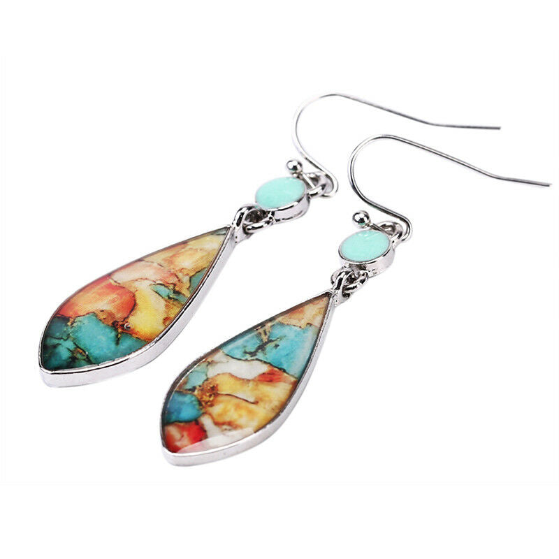 Long Opal Turquoise Dangle Drop Earrings Ear Studs Hook Earrings Women Jewelr Kt