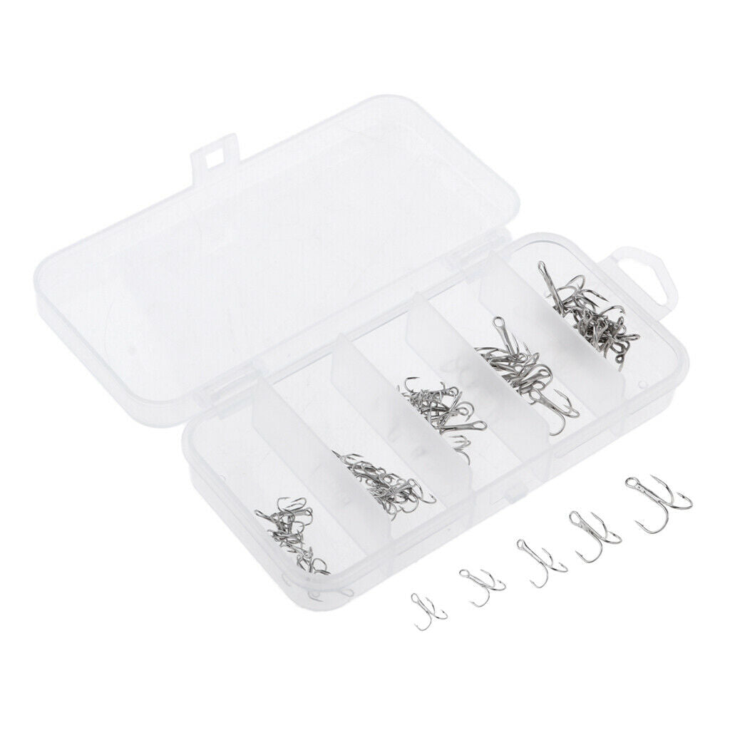 50pcs Fishing Treble Hooks Sharp Barb Lure Bait Fish Terminal Tackle Kit  S