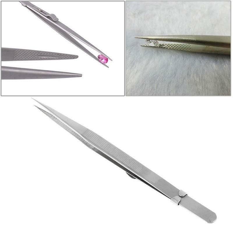 Jewelry Tweezers Concave Groove Diamond Stainless Steel Adjustable Craft Tools