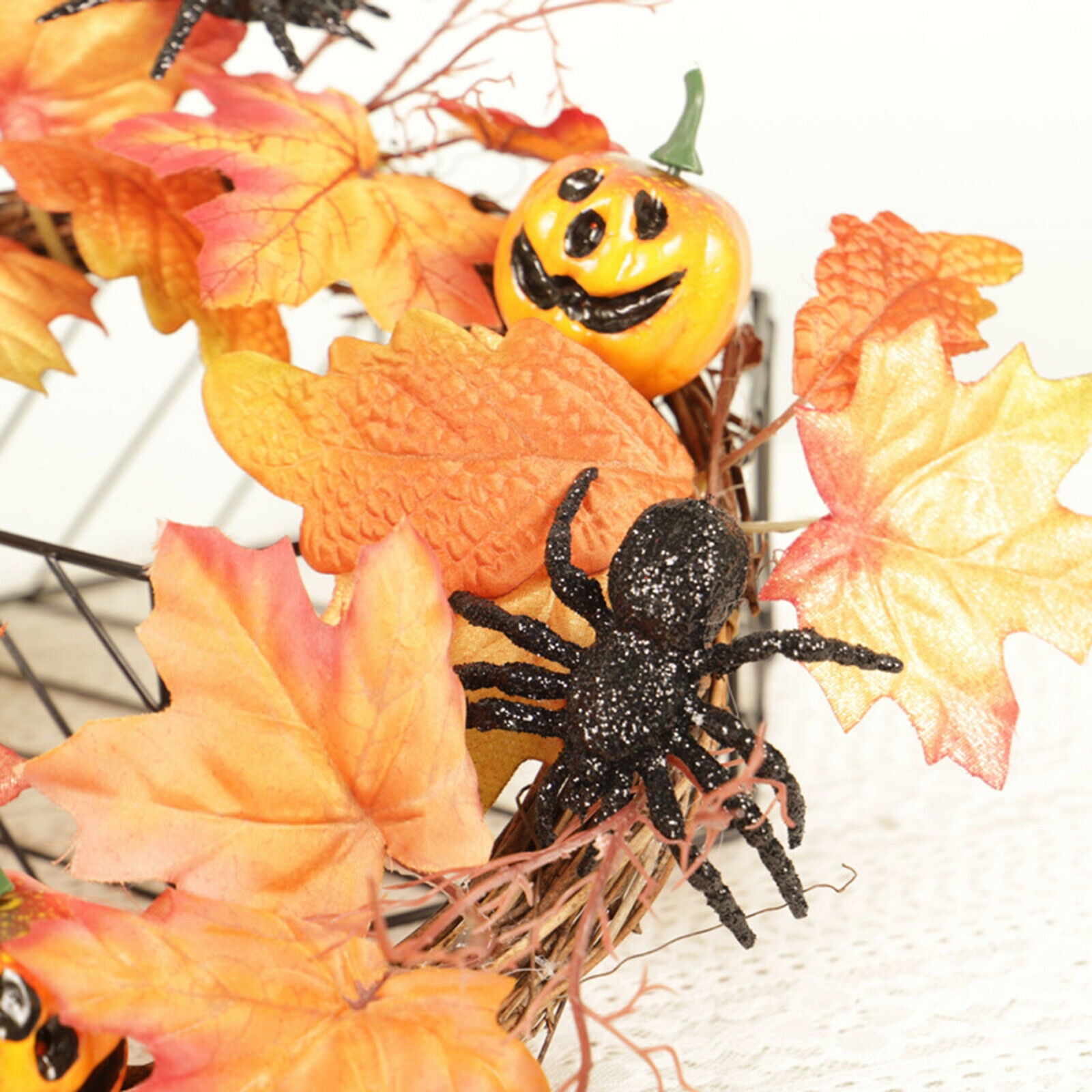 Round Autumn Maple Leaf Wreath Pumpkin Wreath Halloween Thanksgiving Decor