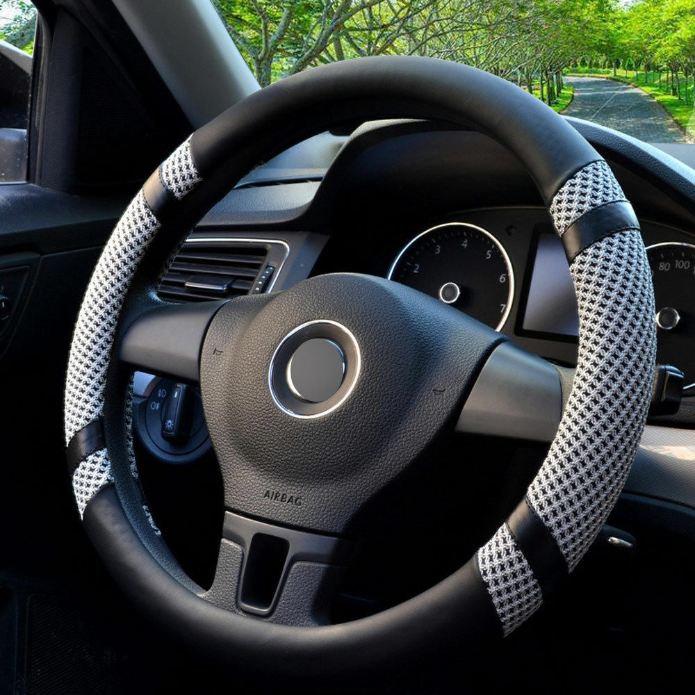 Universal Grey 38cm Microfiber Leather Ice Silk Cooling Car Steering Wheel Cover