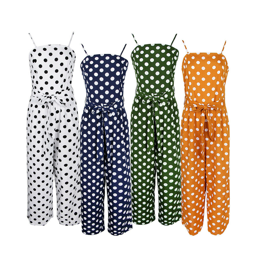 Womens Polka Dots Wide Leg Jumpsuit Romper Beach Holiday with Belt S White