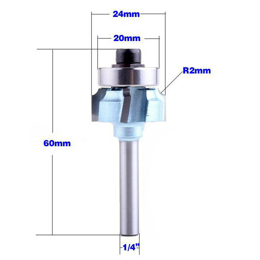 1/4 Inch Shank R2mm Radius Roundover Bits Wood Milling Cutter Power Tools