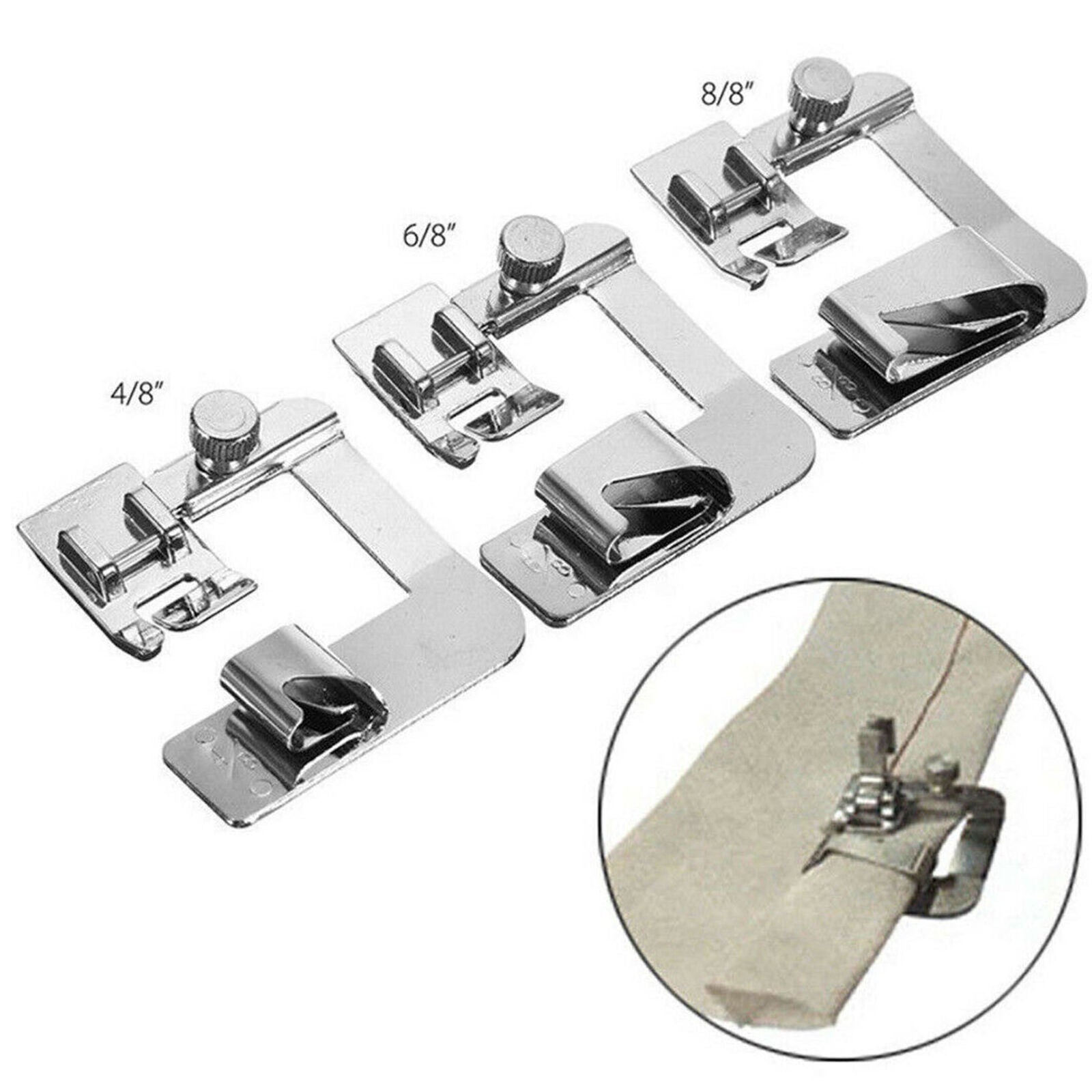 3Pcs Wide ROLLED Hemmer Foot For Domestic Sewing Machines Snap on Presser