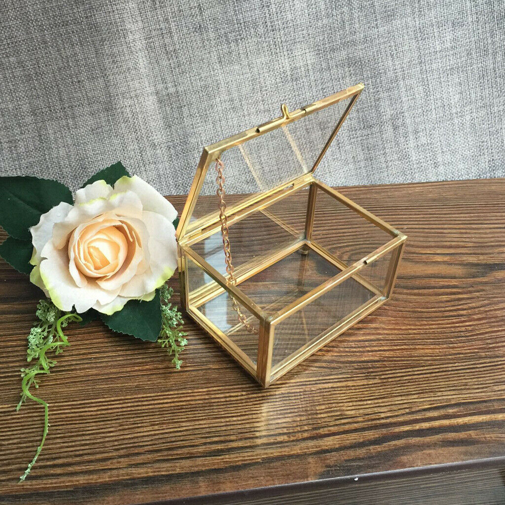 2X Modern Cuboid Glass&Metal Terrarium Transparent Clear Jewelry Case 10x7x6cm