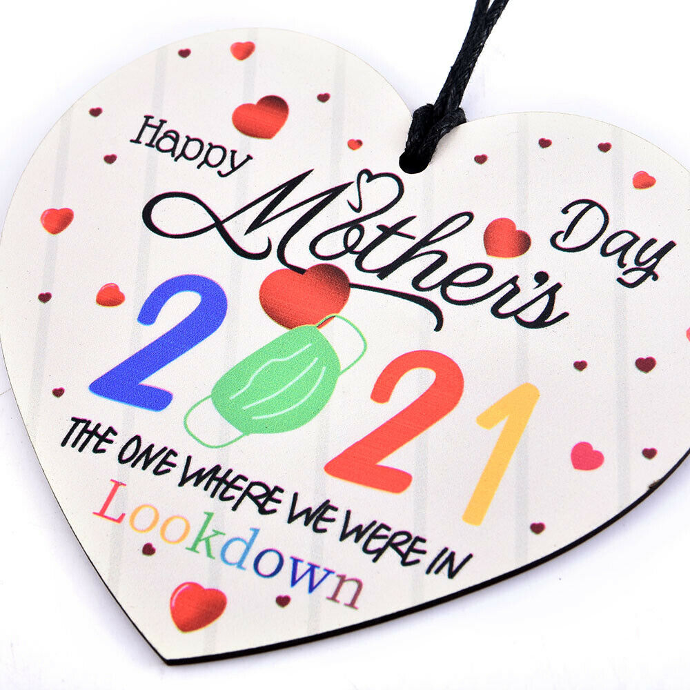 Mothers Day Lockdown 2021 Wooden Wood Heart Colourful Plaque Mum Mummy Mother