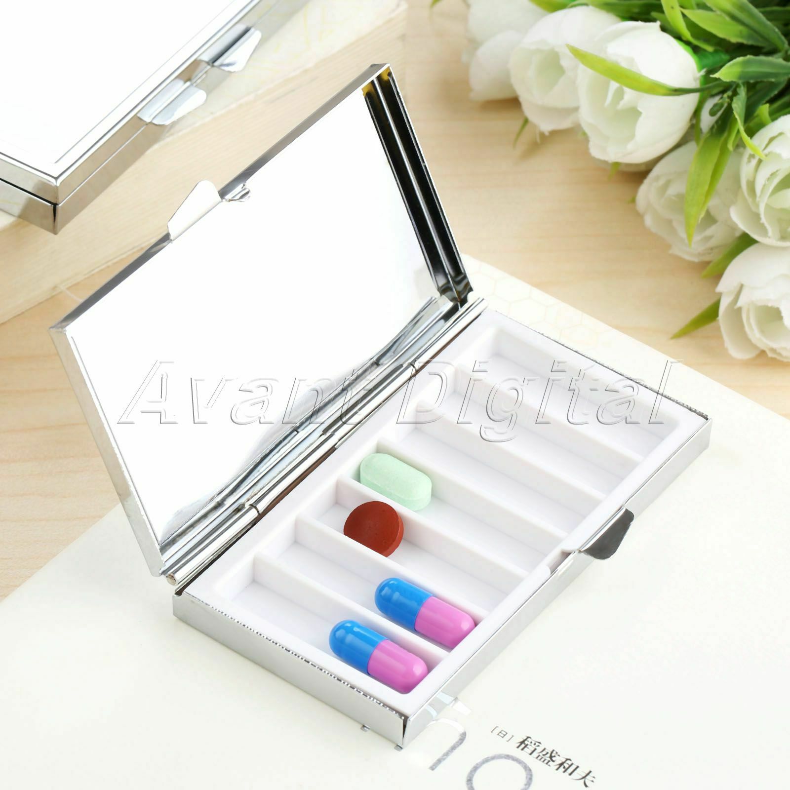 Rectangle Pill Boxes Metal Pill Container 7 Grids Portable Travel Medicine Case