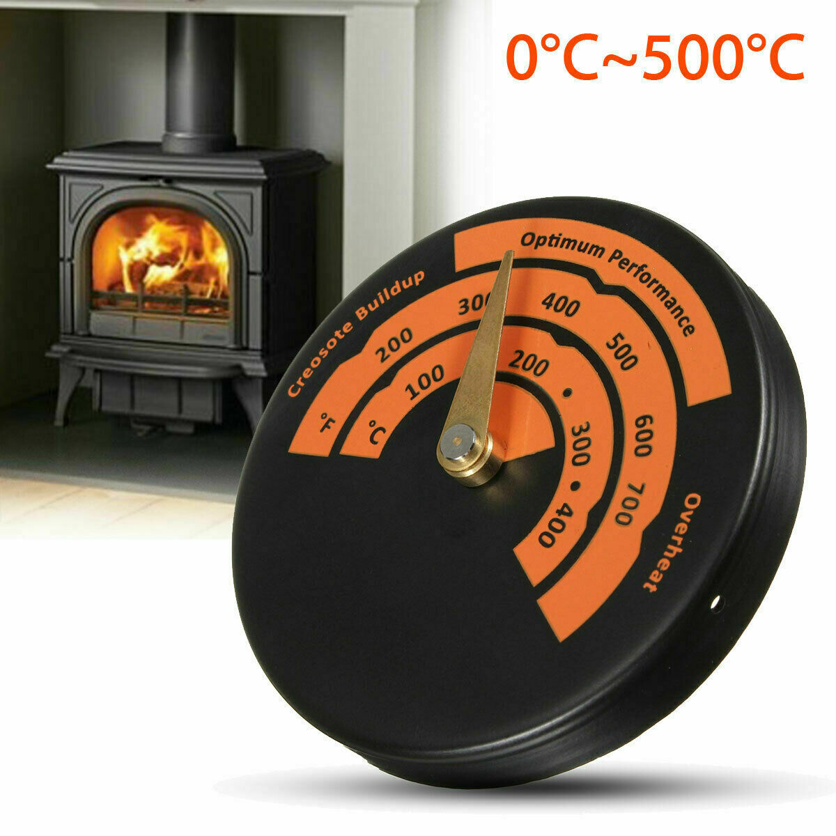 Stove Flue Pipe Thermometer Alloy Magnetic Temperature Gauge For Wood Burner