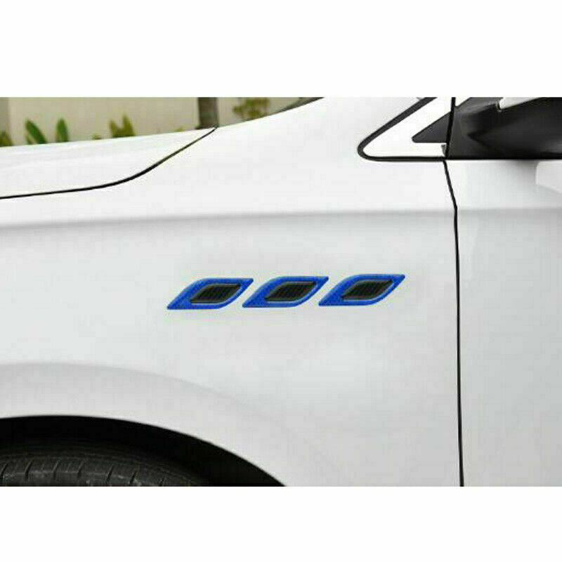 6x Blue Car Vent Edge Bumper Reflective Stickers Decals Carbon Fiber Patter
