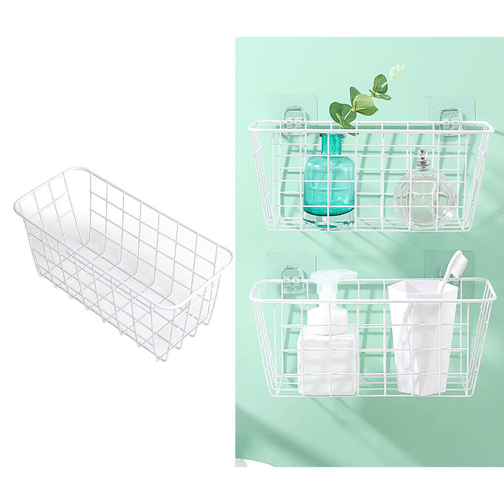 Set of 2 Metal Bathroom Basket Display Storage Shelf Pantry Kitchen White