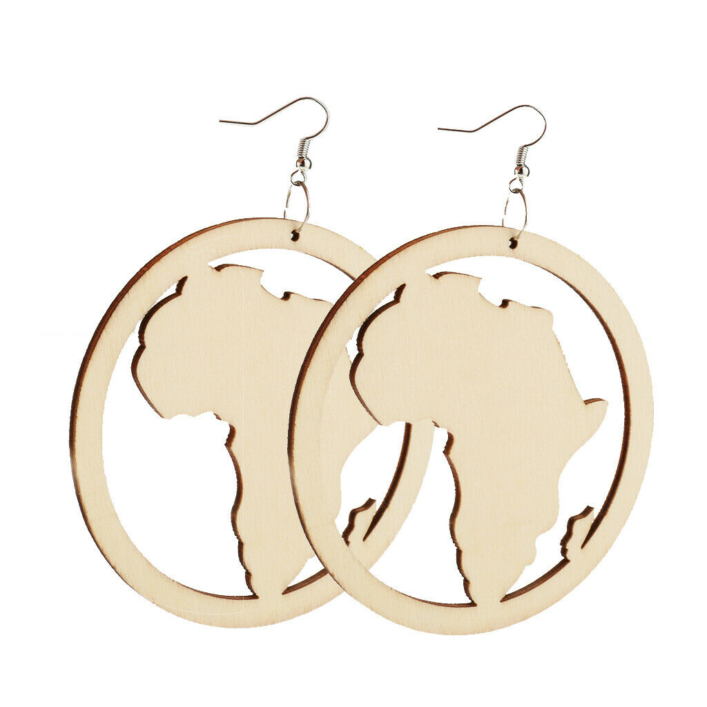 DIY Unfinished Wooden Earrings Africian Map Cutout Drop Hook Earring Jewelry