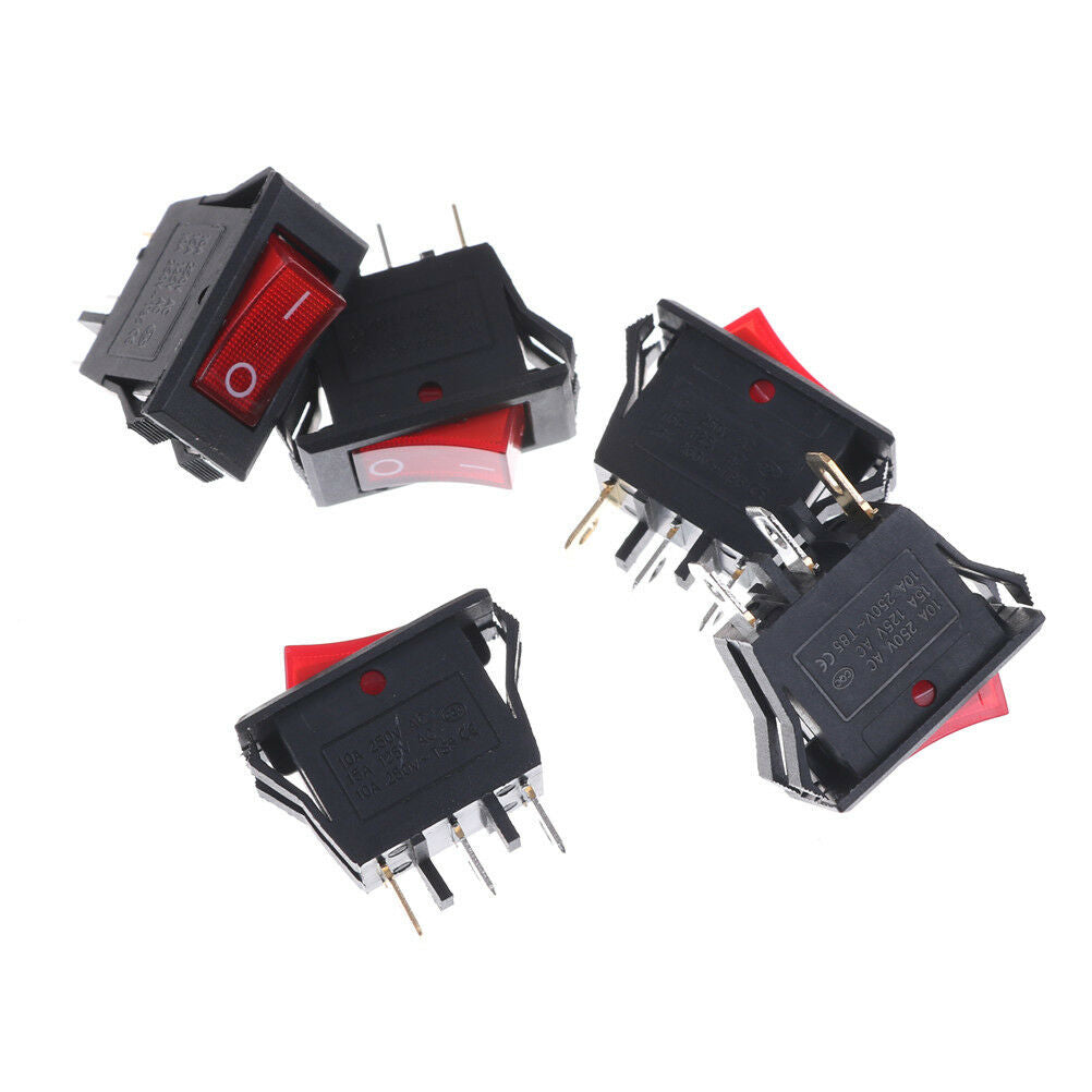 5PCS Red AC15A/250V 20A/125V ON-OFF 2 Position SPST Boat Rocker Switch 3 pC!